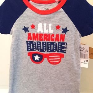 NEW.  ALL AMERICAN DUDE GREY ONESEE.  SIZE 3 M.
